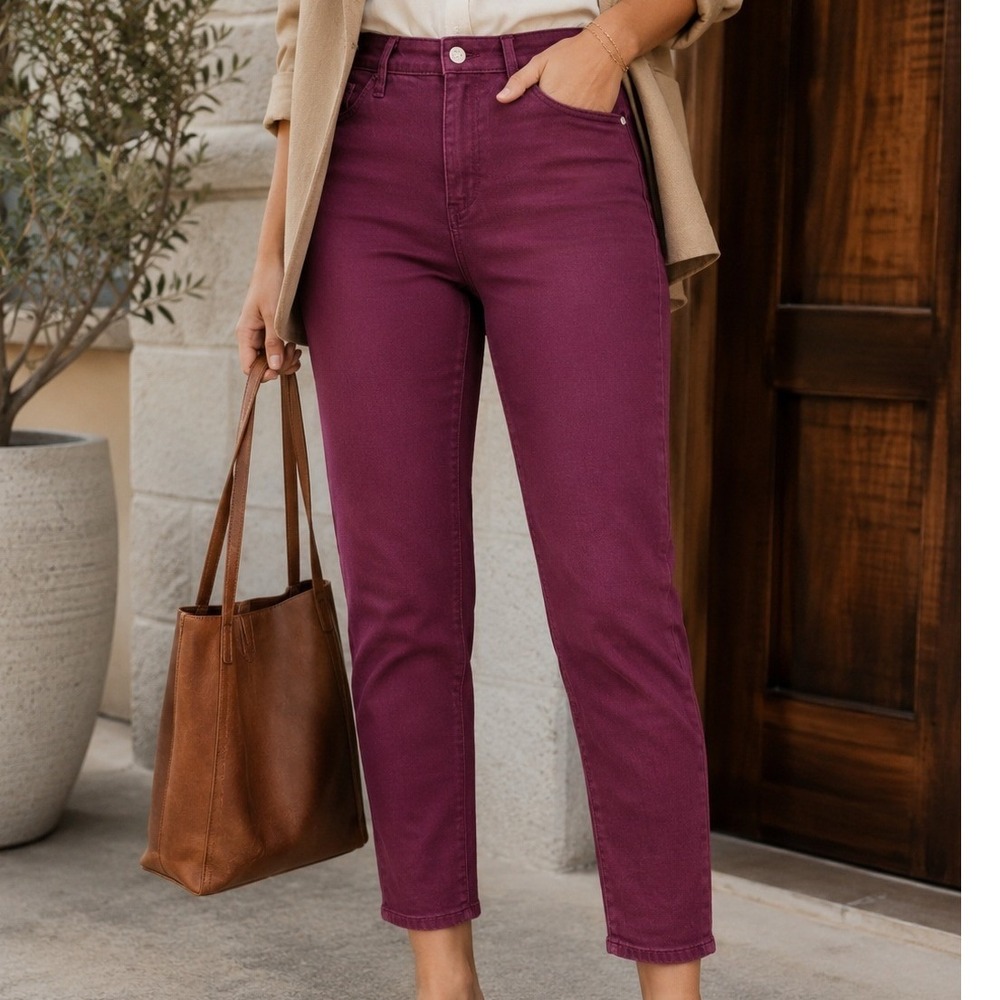 Talbots Flawless High-Waist Jegging Ankle Pants Burgundy Wine Women Size 8